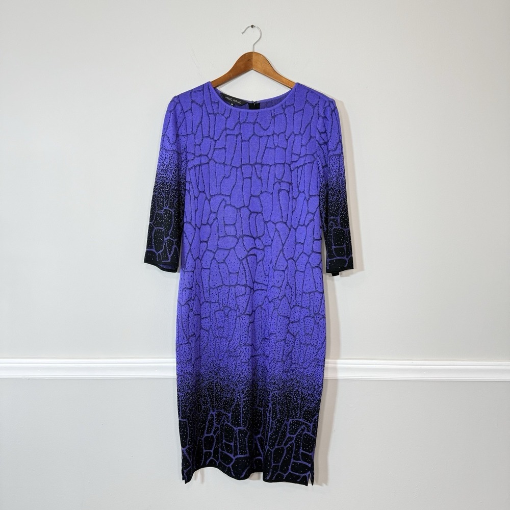 MING WANG Purple Black Ombre Printed Knit Sheath Dress M Knee Length Minimalist